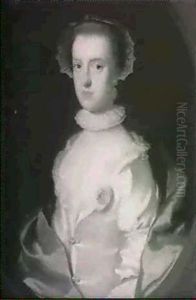 Portrait Of A Lady In An Elab-orate Satin Dress, With Lace Bonnet And Collar by Joseph Highmore