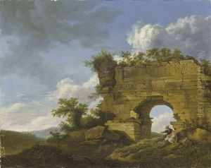 The Gate Of Persecution' At Ephesus, Turkey, With Goat Herders Resting By The Ruins by Jean-Baptiste Hilaire