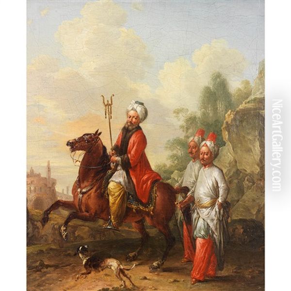 Dignitaire Turc A Cheval Avec Ses Janissaires - view 1