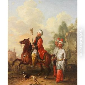 Dignitaire Turc A Cheval Avec Ses Janissaires