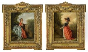 Parklandskap Med Eleganta Damer (pair) by Jean-Baptiste Hilaire