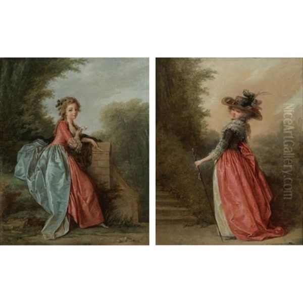 A Lady Seated In A Garden (+ A Lady Wearing A Hat, Promenading In A Landscape; Pair) - view 1