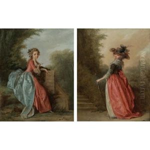 A Lady Seated In A Garden (+ A Lady Wearing A Hat, Promenading In A Landscape; Pair) A Lady Seated In A Garden (+ A Lady Wearing A Hat, Promenading In A Landscape; Pair)