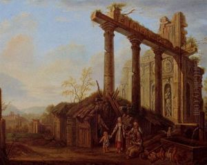 Paysage A La Ferme Et Aux Ruines Antiques by Jean-Baptiste Hilaire