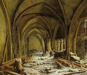 Verfallener Kreuzgang Im Winter by Josef Hilbert