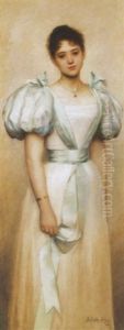 Leany Zold Szalagos Ruhaban (girl In A Dress With Green Ribbon) by Irene Hilberth
