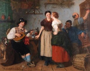 Group In A Tyrolean Tavern by Ernst Hildebrand