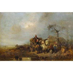 Landliche Szene Mit Heuwagen by Eduard Hildebrandt
