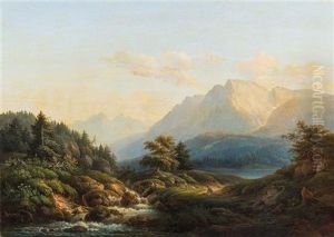 Untitled (mountain Scene With Lake) by Eduard Hildebrandt