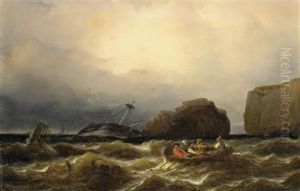 Schiff In Seenot by Eduard Hildebrandt