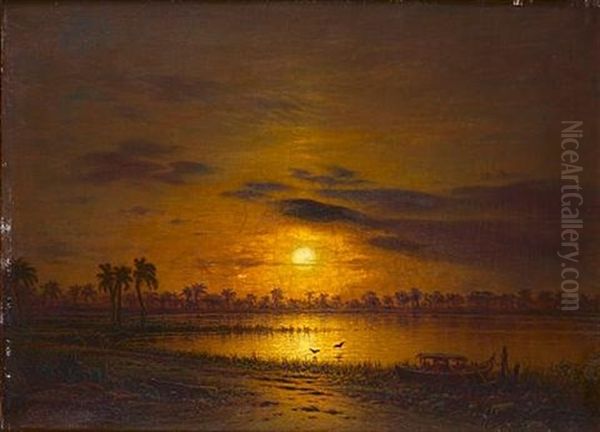 Sunset Over A River, Possibly Burma - view 1
