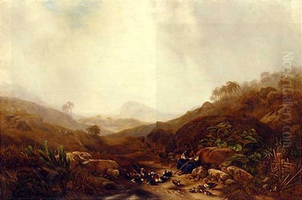 A Brazilian Slave Girl Minding Ducks By A Pond In The Hills Above Rio De Janeiro - view 1