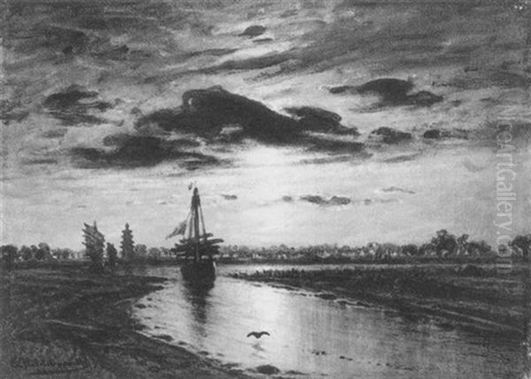 Kanallandschaft Mit Einem Segelboot - view 1