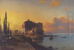 Kustenlandschaft Mit Osmanischer Festung (am Marmara-meer?) by Eduard Hildebrandt