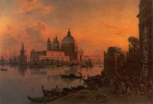 Abend Am Canal Grande - Am Diesseitigen Ufer Ein Von Menschen Wimmelnder Marktplatz Abend Am Canal Grande - Am Diesseitigen Ufer Ein Von Menschen Wimmelnder Marktplatz