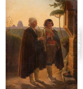 Zwei Musizierende Wanderer Am Wegkreuz, 1861 by Ferdinand Theodor Hildebrandt