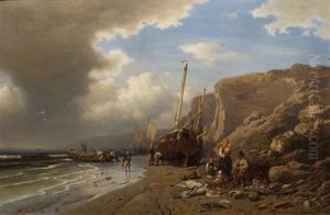 L'arrivee Des Pecheurs by Friedrich Fritz Hildebrandt