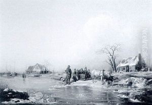 Figures In A Frozen Winter Landscape by Friedrich Fritz Hildebrandt