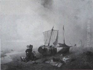 Strandszene Bei Havre by Friedrich Fritz Hildebrandt