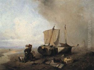 Fischersfrau Mit Zwei Kindern by Friedrich Fritz Hildebrandt