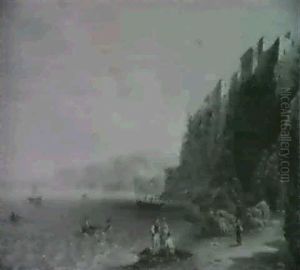 Italienische Kustenlandschaft Mit Personenstaffage by Friedrich Fritz Hildebrandt