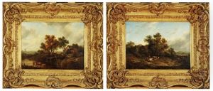Wooded Landscapes With Figures And Cattle by Richard H. Hilder