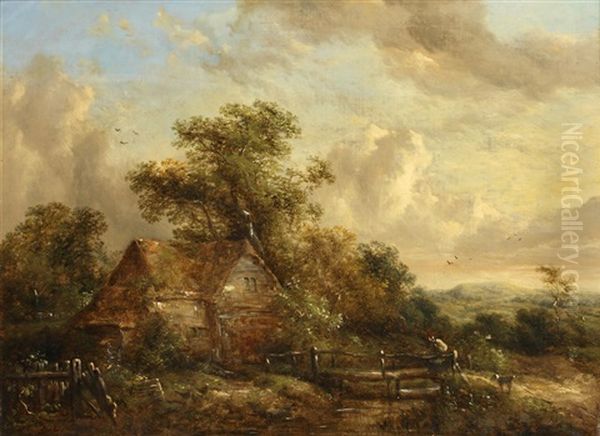 A Farmhouse And Figure By A Stream - view 1