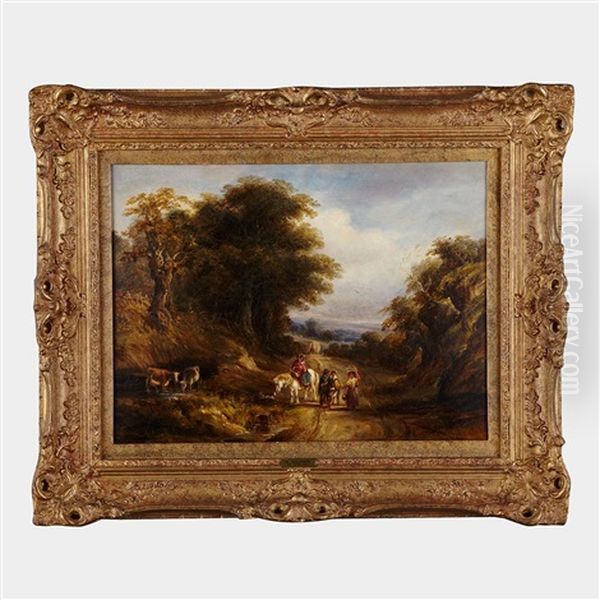 Gypsies Watering Cows Along A Country Road - view 1