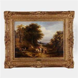 Gypsies Watering Cows Along A Country Road by Richard H. Hilder