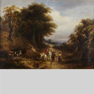 Gypsies Watering Cows Along A Country Road by Richard H. Hilder