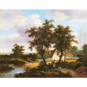 Villagers Coming And Going Along A Country Road by Richard H. Hilder