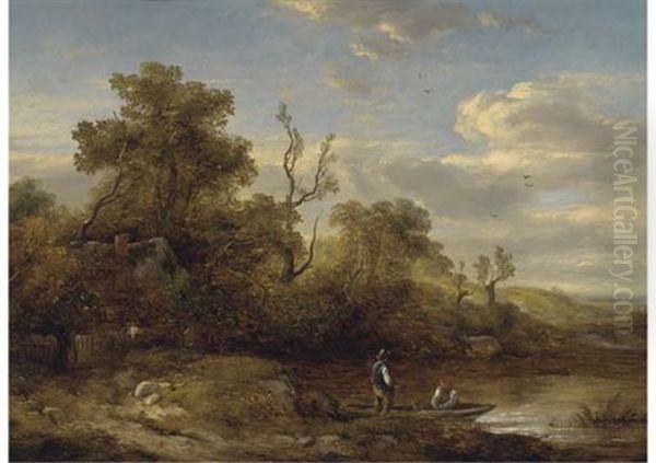Figures In A Boat Before A Cottage - view 1