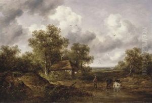 Cattle And A Herder In A Landscape, With A Cottage Beyond