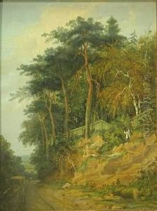 Landscape With Hay Cart On Track, Figures In Distance And On Wooded Hillside