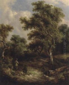 Figures In A Woodland Clearing by Richard H. Hilder