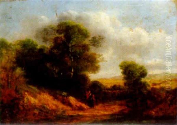 A Country Landscape With Figures By A Pond In The Foreground - view 1