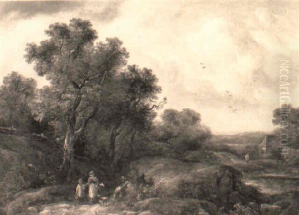 A Wooded Landscape With Figures And A Dog On A Path - view 1