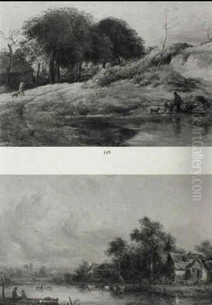 Evening With Cows In Water, Boats Amd Figures - view 1