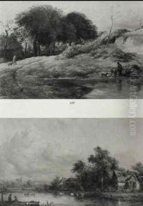 Evening With Cows In Water, Boats Amd Figures Evening With Cows In Water, Boats Amd Figures