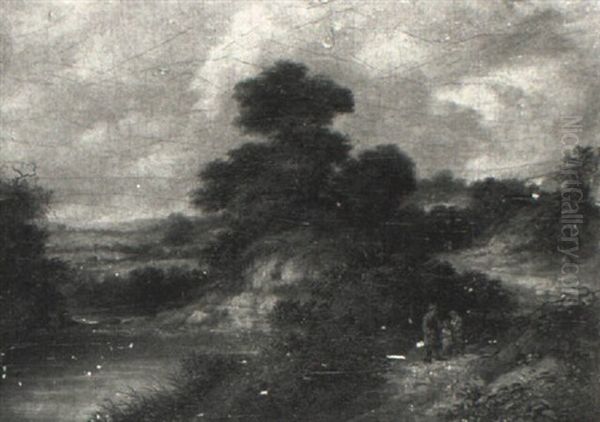 Wooded Landscape With Figures Near A River - view 1