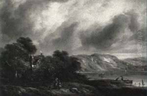 River Landscape With Figures Nearing A Cottage River Landscape With Figures Nearing A Cottage