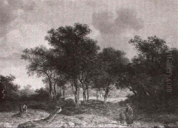 A Wooded River Landscape With Figures On A Country Path - view 1