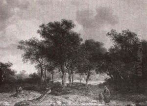 A Wooded River Landscape With Figures On A Country Path A Wooded River Landscape With Figures On A Country Path