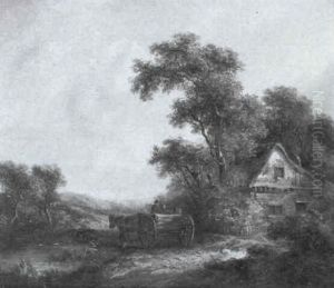 Landscape With A Cart By A Cottage by Richard H. Hilder
