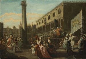 Scena Animata In Piazza San Marco Con Ciarlatano, Personaggi Settecenteschi E Mercanti Turchi by Carl Hilders