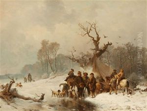 Snowy Scene With A Hunters' Camp by Carl Hilgers