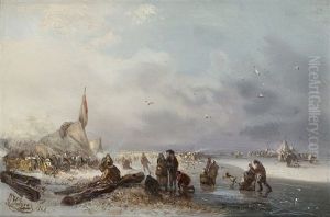 Lively Scene On The Ice by Carl Hilgers