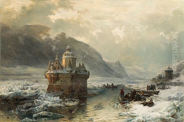 The Pfalz Near Kaub In Winter - view 1