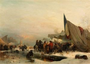 Dorfmarkt Am Zugefrorenen Kanal by Carl Hilgers