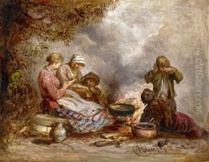 Familie Am Lagerfeuer by Carl Hilgers